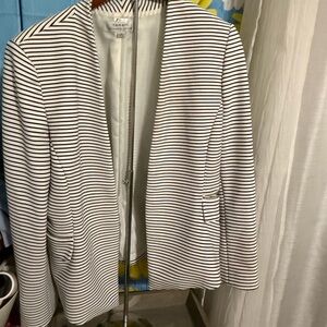 Tahari Black & White Striped Open-Front Blazer